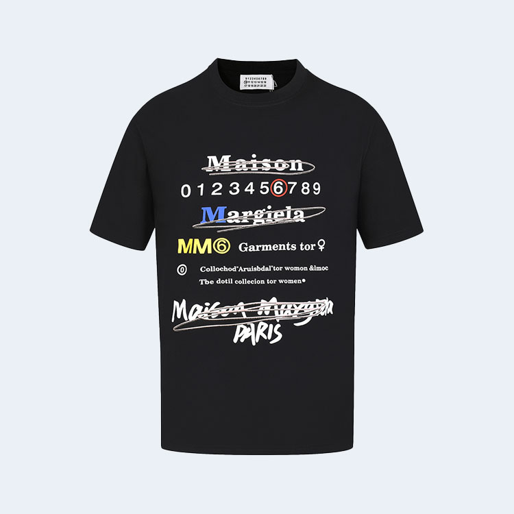 메종 마르지엘라 멀티 컬러 로고 티셔츠 블랙